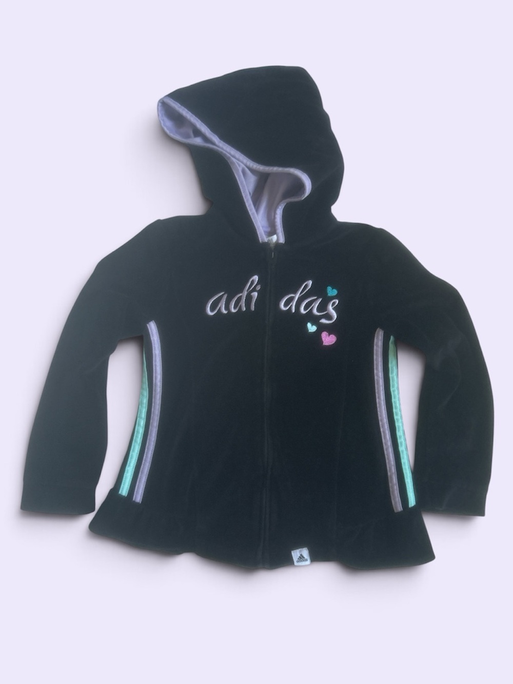 adidas Black Kids Hooded Zip Jacket with Pink, Mint and Lavender Accents